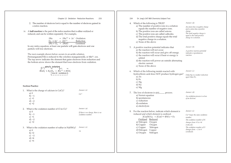 Dr.jang's SAT 800 Chemistry