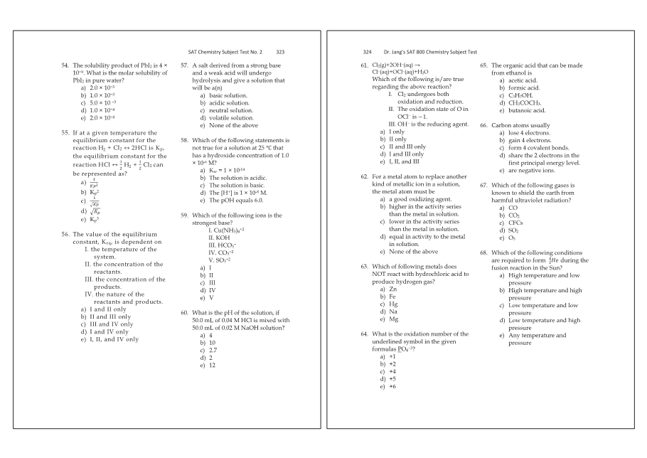 Dr.jang's SAT 800 Chemistry
