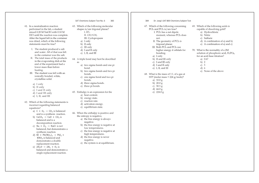 Dr.jang's SAT 800 Chemistry