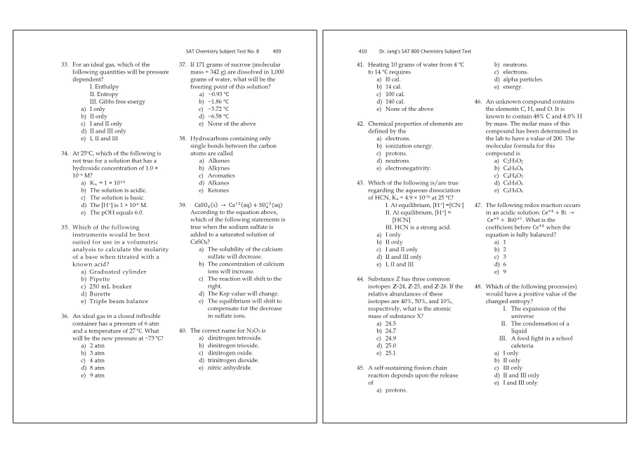 Dr.jang's SAT 800 Chemistry
