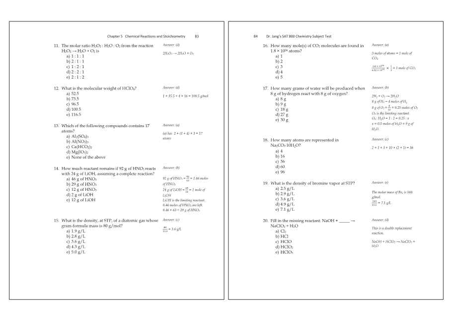 Dr.jang's SAT 800 Chemistry